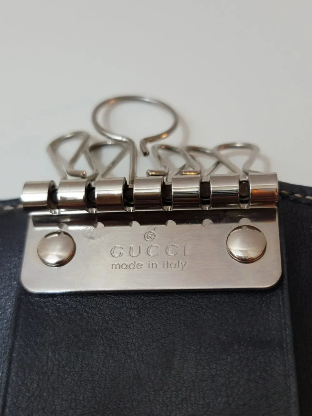 Gucci GG Monogram Coated Canvas 6 Key Holder Case Leather Blue Gray Authentic